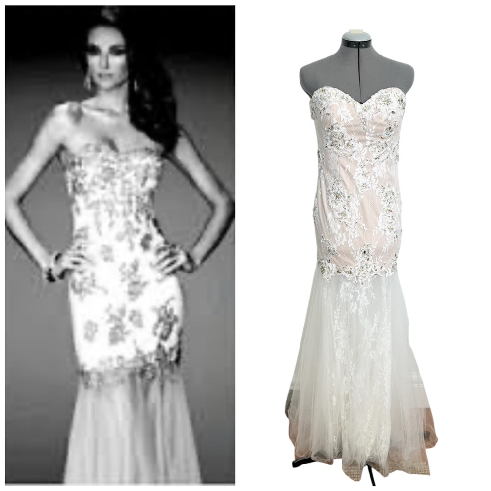 Gigi Net Mermaid Sweetheart Prom Dress with Sheer & Lace Skirt and Rhinestones